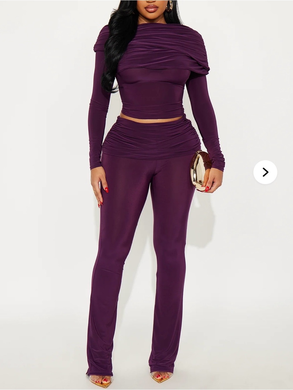 Ruched High-Waist Two-Piece Set in Plum